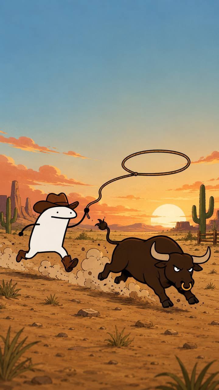 Cowboy Flork ropes the bull
